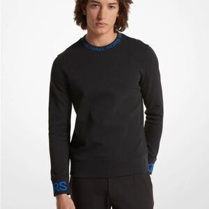 Michael Kors Black Crewneck Sweater with Blue Logo Trim